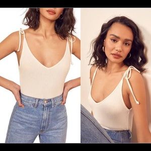 Reformation Amelia Ribbed Top in Ivory Size XL